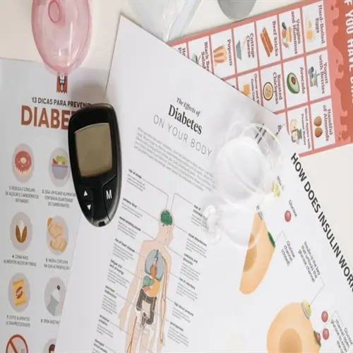 diabetes management tools including glucometer, educational materials on prevention and insulin function, supporting blood sugar regulation health