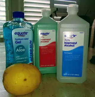 equate sunburn relief gel with aloe and isopropyl alcohol bottles - common sunburn relief treatments for skin after sun exposure