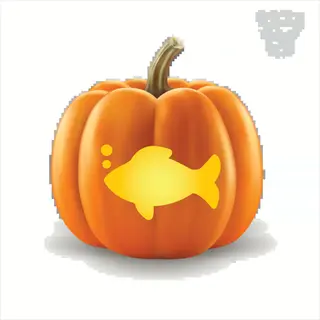 fish pumpkin: orange pumpkin with carved fish silhouette design, isolated on white background