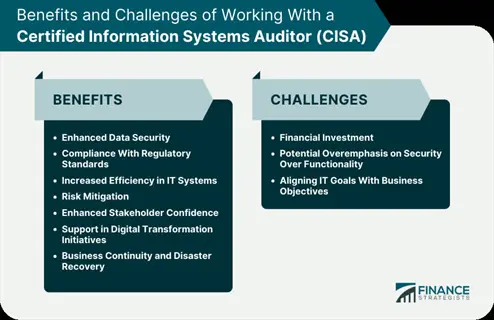 infographic on benefits and challenges of working with a cisa (certified information systems auditor) for certification systems in it