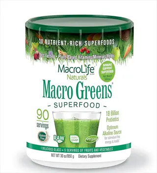 macrolife naturals macro greens superfood powder canister - 18 billion probiotics from vegetable sources, 38 nutrient-rich superfoods for gut microbiome support