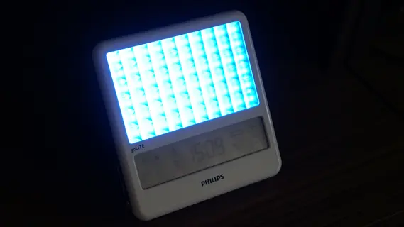 morning light therapy lamp (philips golite) emitting blue light for circadian rhythm regulation and light therapy solutions