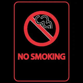 no smoking sign featuring red circular prohibition symbol with diagonal bar over smoke icon, bold 'no smoking' text below, on solid black background