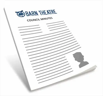 overcoming delay notepad for meeting documentation: barn theatre council minutes sheet with writing lines and a person silhouette