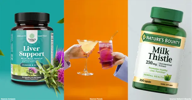 silymarin sun protection serum bottle with uv damage protection benefits, shown with sunscreen product and protective shield graphic