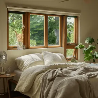 tranquil sleep bedroom environment with natural light, cozy bedding, and plants for quality sleep
