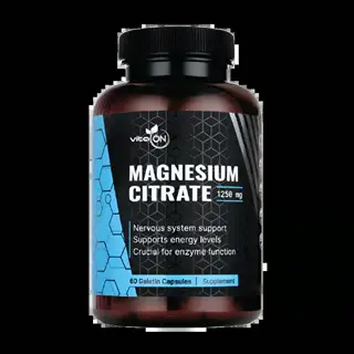 vitaon magnesium citrate 1250 mg supplement bottle, 60 gelatin capsules for nervous system and energy support