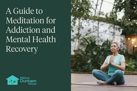 woman practicing body scan meditation in a greenhouse, featured in maison dunham house's guide for addiction and mental health recovery